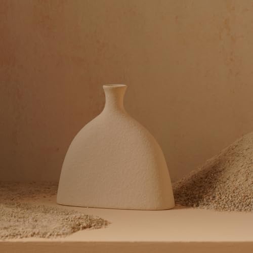 PUREZENTO Vintage Roman Bottle Off-White Ceramic Vase 7.5 Inch - Pack of 1 | Modern Vases for Home Decor, Wedding, Dinner Table Centerpiece & Showpiece | Decorative Vase for Flowers and Pampas Grass - Image 1