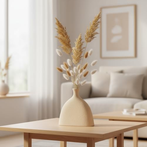 PUREZENTO Vintage Roman Bottle Off-White Ceramic Vase 7.5 Inch - Pack of 1 | Modern Vases for Home Decor, Wedding, Dinner Table Centerpiece & Showpiece | Decorative Vase for Flowers and Pampas Grass - Image 2