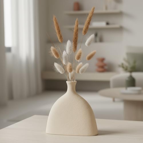 PUREZENTO Vintage Roman Bottle Off-White Ceramic Vase 7.5 Inch - Pack of 1 | Modern Vases for Home Decor, Wedding, Dinner Table Centerpiece & Showpiece | Decorative Vase for Flowers and Pampas Grass - Image 4