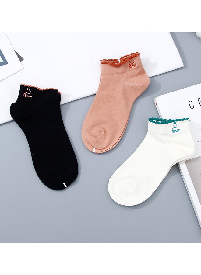 XIMI VOGUE Smiley Embroidered Short Socks For Women – 2 Pairs 