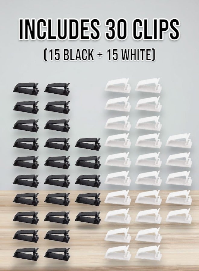 Circuit Green 30 Pack Cable Management Clips – Self-Adhesive Cord Holders for Desk, Wall, and Office Use – Wire Organizer for TV, Computer, Ethernet Cables (15 Black & 15 White)  - Image 5