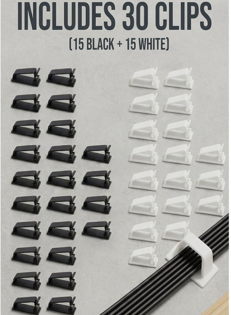 دائرة خضراء مشبك إدارة الكابلات، عبوة من 30 مشبكًا (15 مشبكًا أسود + 15 مشبكًا أبيض)، حاملات أسلاك ذاتية اللصق للمكتب والحائط والتلفزيون - منظم أسلاك لكابلات USB وEthernet والشحن - Image 5