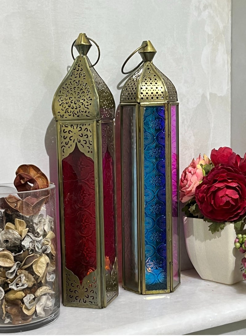 سوق ديزاينز فانوس رمضان - فوانيس شموع معدنية للديكور، حامل شموع عربي كبير وصغير، مجموعة فوانيس للداخل والخارج، ديكورات رمضان وديوالي، شرفة وطاولة (مجموعة من قطعتين) - Image 2