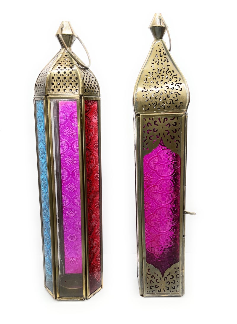 سوق ديزاينز فانوس رمضان - فوانيس شموع معدنية للديكور، حامل شموع عربي كبير وصغير، مجموعة فوانيس للداخل والخارج، ديكورات رمضان وديوالي، شرفة وطاولة (مجموعة من قطعتين) - Image 4