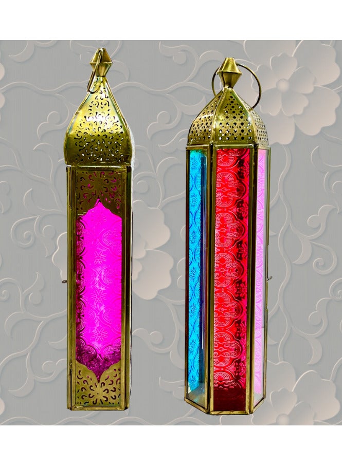 سوق ديزاينز فانوس رمضان - فوانيس شموع معدنية للديكور، حامل شموع عربي كبير وصغير، مجموعة فوانيس للداخل والخارج، ديكورات رمضان وديوالي، شرفة وطاولة (مجموعة من قطعتين) - Image 3