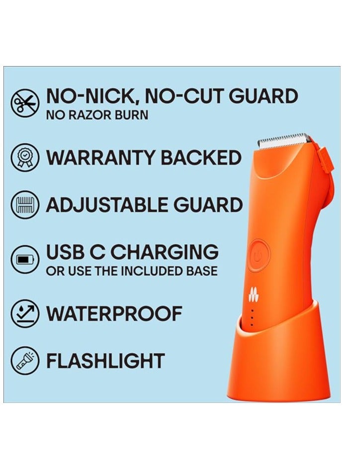 Meridian The Trimmer Plus - Body Hair Manscaping Trimmer, Adjustable Guard, USB C Charging, Flash Light, Travel Lock, Charging Dock, Bikini Trimmer, Mens Body Hair Trimmer Blaze - Image 2