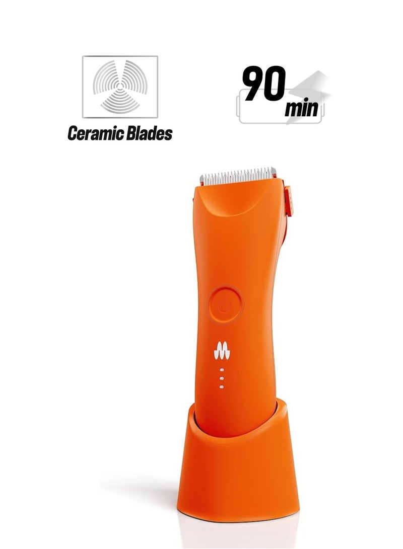 Meridian The Trimmer Plus - Body Hair Manscaping Trimmer, Adjustable Guard, USB C Charging, Flash Light, Travel Lock, Charging Dock, Bikini Trimmer, Mens Body Hair Trimmer Blaze - Image 1