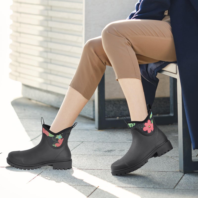Showave Ankle Rain Boots Women Waterproof Garden Boot Comfort Lined Rubber Mud Chore Booties Slip on Chelsea Rain Footwear - Image 2