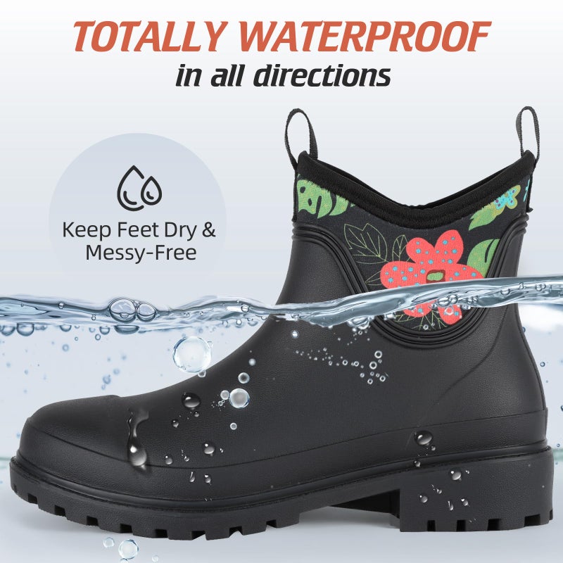 Showave Ankle Rain Boots Women Waterproof Garden Boot Comfort Lined Rubber Mud Chore Booties Slip on Chelsea Rain Footwear - Image 4