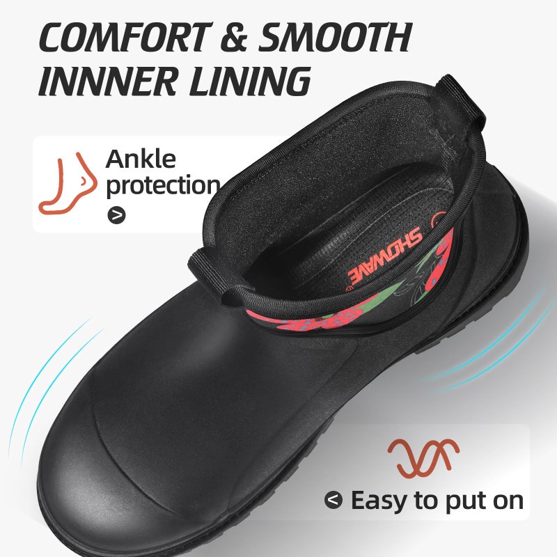 Showave Ankle Rain Boots Women Waterproof Garden Boot Comfort Lined Rubber Mud Chore Booties Slip on Chelsea Rain Footwear - Image 3