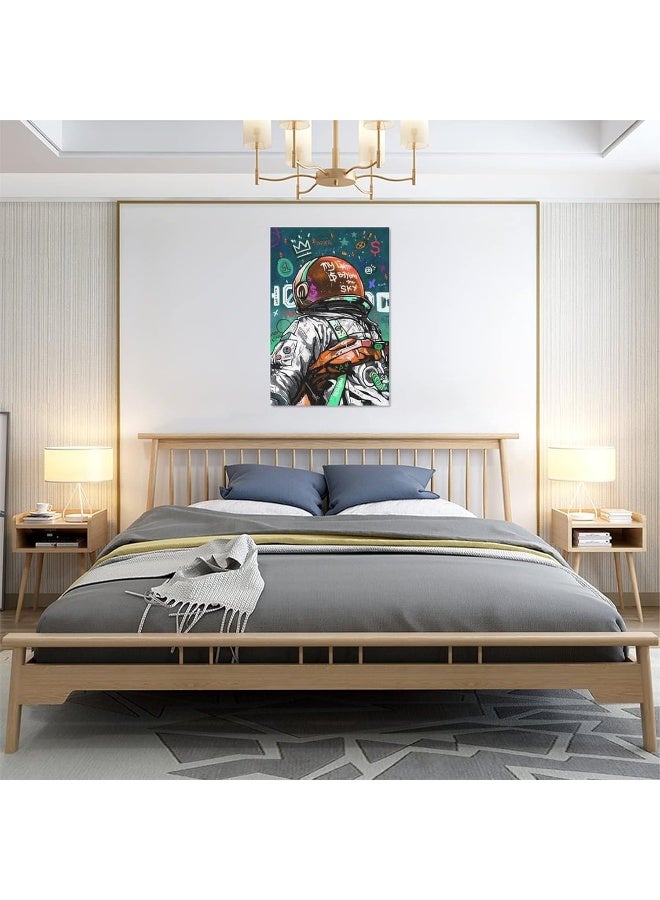 exroozy Space Wall Art Banksy Astronaut Pictures Wall Decor Street Graffiti Painting Art Funny Pop Prints Abstract Colorful Spaceman Framed Artwork for Bedroom Living Room Office Ready to Hang 16"x24" - Image 5