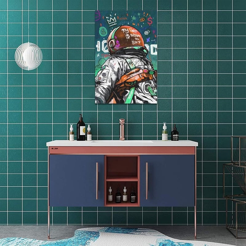 exroozy Space Wall Art Banksy Astronaut Pictures Wall Decor Street Graffiti Painting Art Funny Pop Prints Abstract Colorful Spaceman Framed Artwork for Bedroom Living Room Office Ready to Hang 16"x24" - Image 4