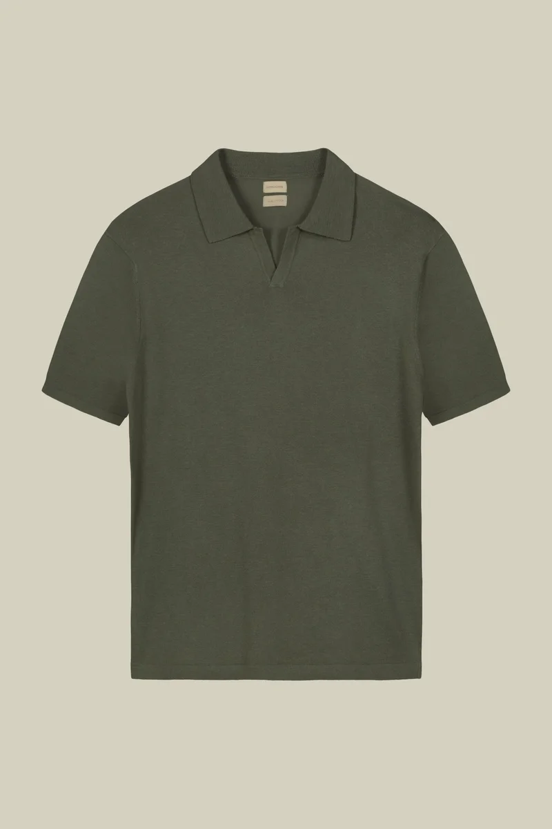 Doppelganger Green Men's 100% cotton crepe short-sleeved knitted polo shirt with derby collar - Sage Green for Men | Best Price UAE