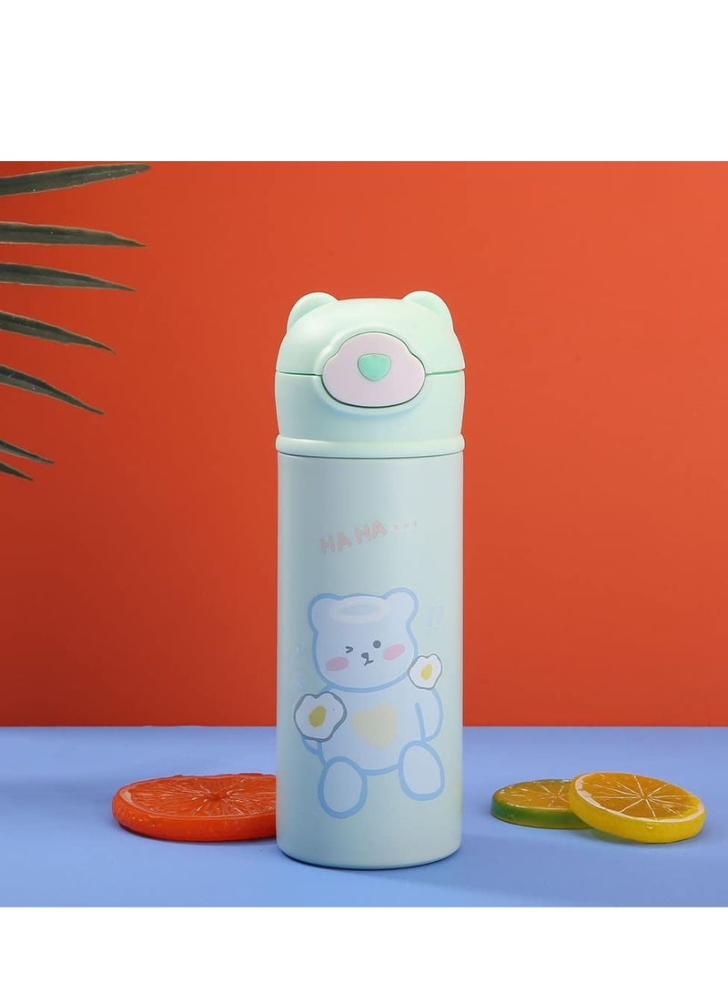 SYOSI زجاجة ماء مع شفاطة برميل لبنات وزبان، أكواب معزولة حرارياً للمشروبات الساخنة والباردة، زجاجة ستانلس ستيل خالية من BPA ضد التسريب للأولاد والبنات للمدرسة والرياضة في الداخل والخارج (15 أونصة زرقاء) - Image 4