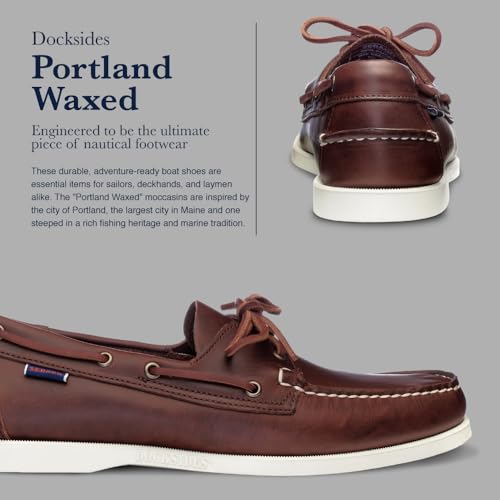 Sebago Portland Waxed Boat Shoes - Handsewn Waxed Leather Moccasins with Leather Sock Lining and Non-Marking, Slip-Resistant Rubber Outsoles, Brown - 11.5 Regular - Image 4