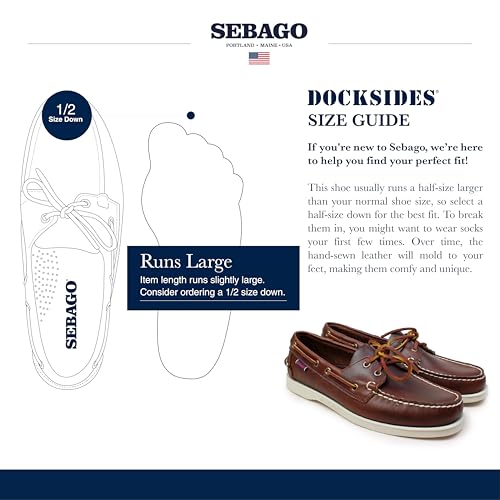 Sebago Portland Waxed Boat Shoes - Handsewn Waxed Leather Moccasins with Leather Sock Lining and Non-Marking, Slip-Resistant Rubber Outsoles, Brown - 11.5 Regular - Image 3