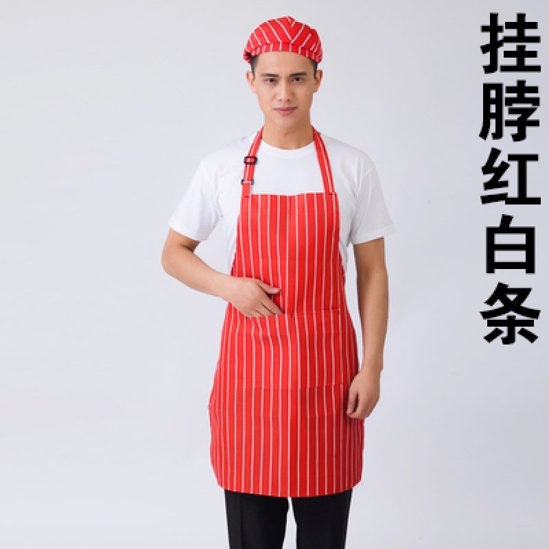 Restaurant Chef Apron mens half-body waterproof oil-proof Hotel Hotel kitchen special long halter short waist women Halter red and white stripes
