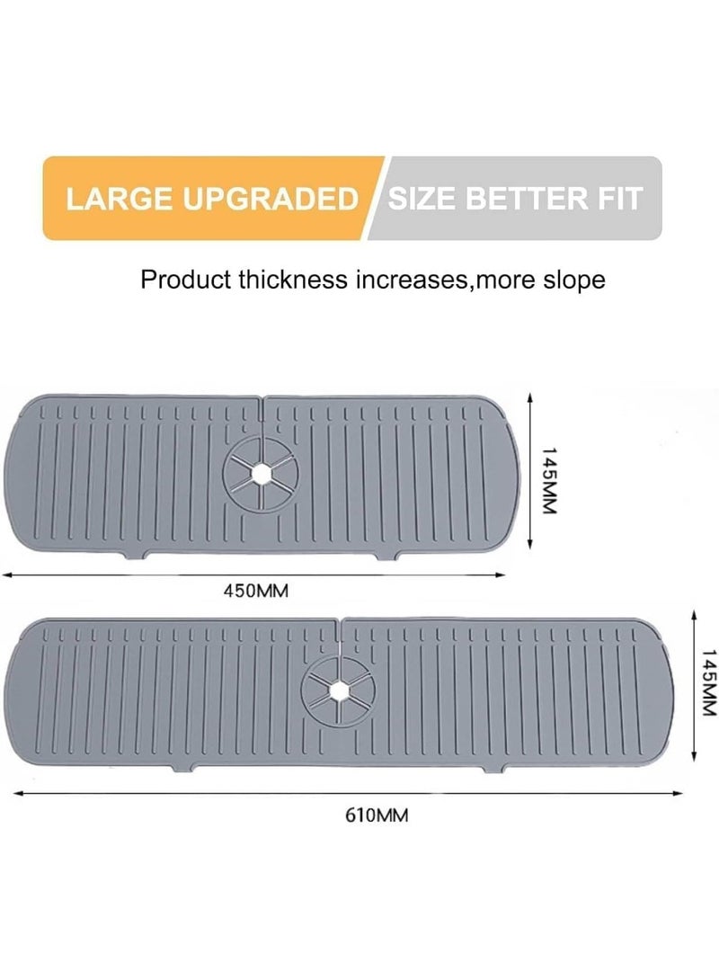 ChicAbode 2 Pack Silicone Sink Drain Pads, Kitchen Faucet Splash Guard, Water Drip Catcher Mats, Sink Sponge Holder, Non-Slip Silicone Protector for Kitchen and Bathroom, Gray - Image 2