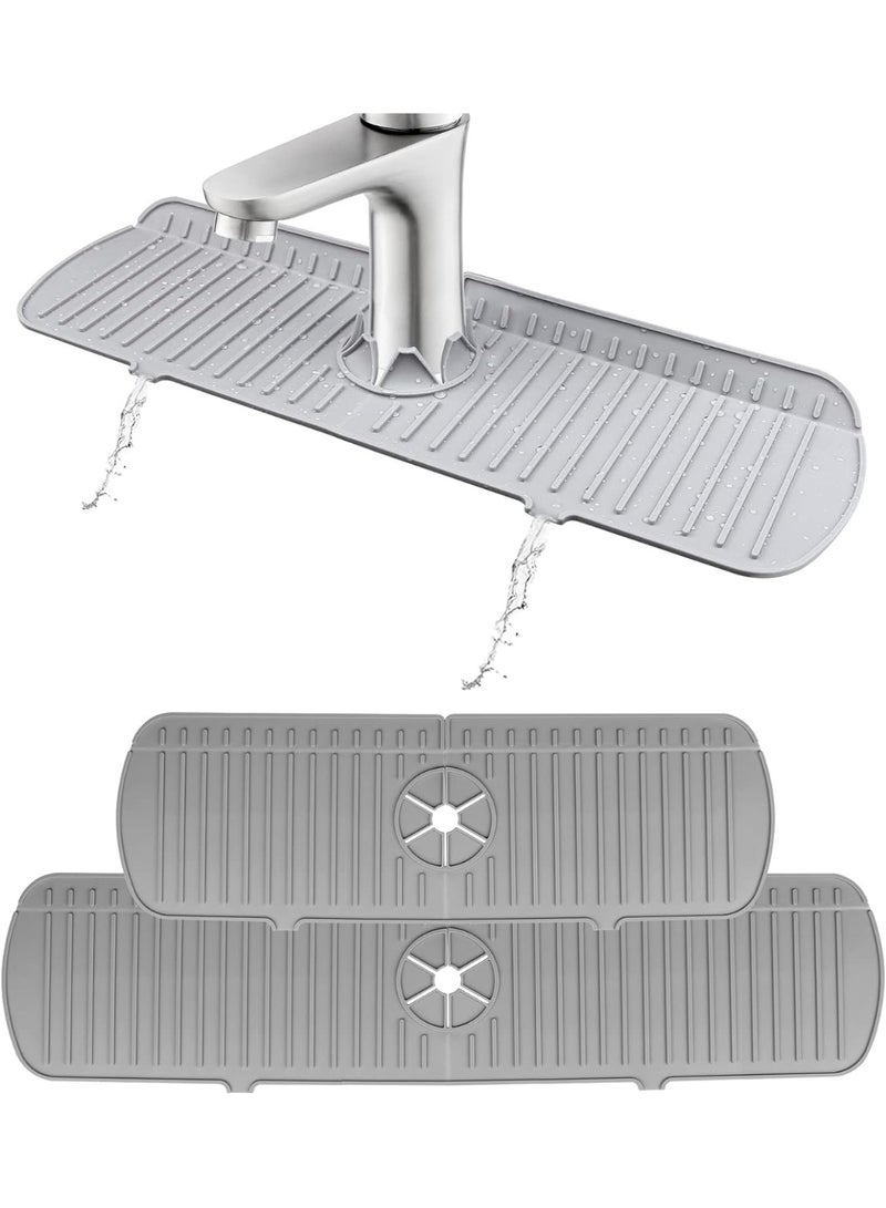 ChicAbode 2 Pack Silicone Sink Drain Pads, Kitchen Faucet Splash Guard, Water Drip Catcher Mats, Sink Sponge Holder, Non-Slip Silicone Protector for Kitchen and Bathroom, Gray - Image 1