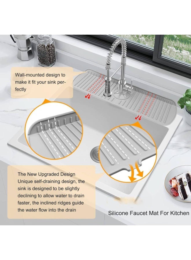 ChicAbode 2 Pack Silicone Sink Drain Pads, Kitchen Faucet Splash Guard, Water Drip Catcher Mats, Sink Sponge Holder, Non-Slip Silicone Protector for Kitchen and Bathroom, Gray - Image 3