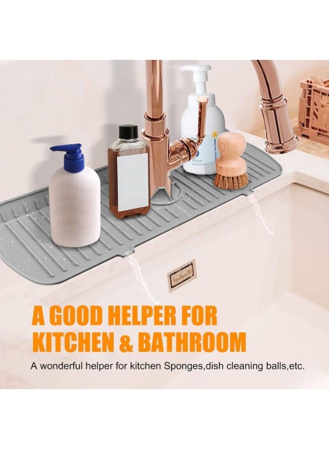 ChicAbode 2 Pack Silicone Sink Drain Pads, Kitchen Faucet Splash Guard, Water Drip Catcher Mats, Sink Sponge Holder, Non-Slip Silicone Protector for Kitchen and Bathroom, Gray - Image 5