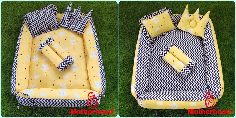 MOTHERHOOD MOTHERHOOD Box Baby Tub Bed and 4 pc Baby Pillow Luxury Baby Mattress Bed Sleeper Bedding Set coSleeper Safe Cotton Fabric with RFilled UltraSoft Comfortable for Newborn to Toddlers Yellow - Image 2