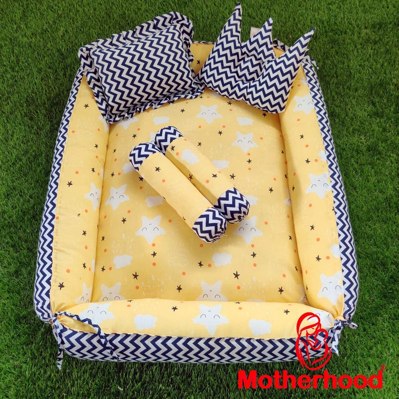 MOTHERHOOD MOTHERHOOD Box Baby Tub Bed and 4 pc Baby Pillow Luxury Baby Mattress Bed Sleeper Bedding Set coSleeper Safe Cotton Fabric with RFilled UltraSoft Comfortable for Newborn to Toddlers Yellow - Image 4