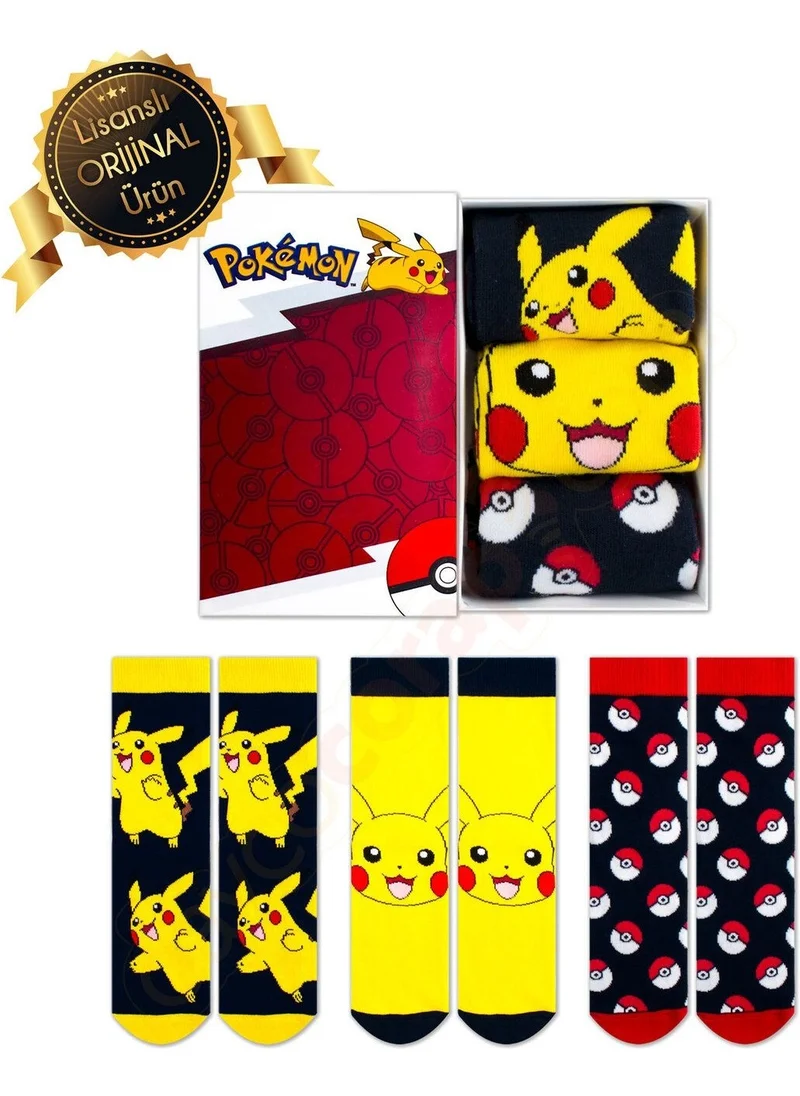 دايكو Boxed Pikachu Patterned Licensed Original Pokemon Socks - 39-45 - DL15650201