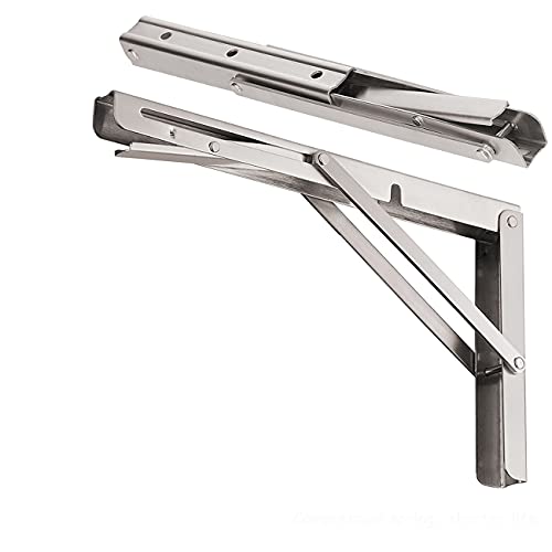 CLT CLETING CLT 12'' Folding Shelf Brackets Max. Load 440 lb, Heavy Duty Stainless Steel DIY Wall Mounted Shelf Bracket Space Saving for Table Work Bench, Pack of 2 - Image 1