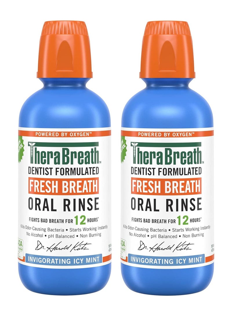 Therabreath Fresh Breath Dentist Formulated 24-Hour Oral Rinse, Icy Mint, 16 Ounce (Pack of 2)