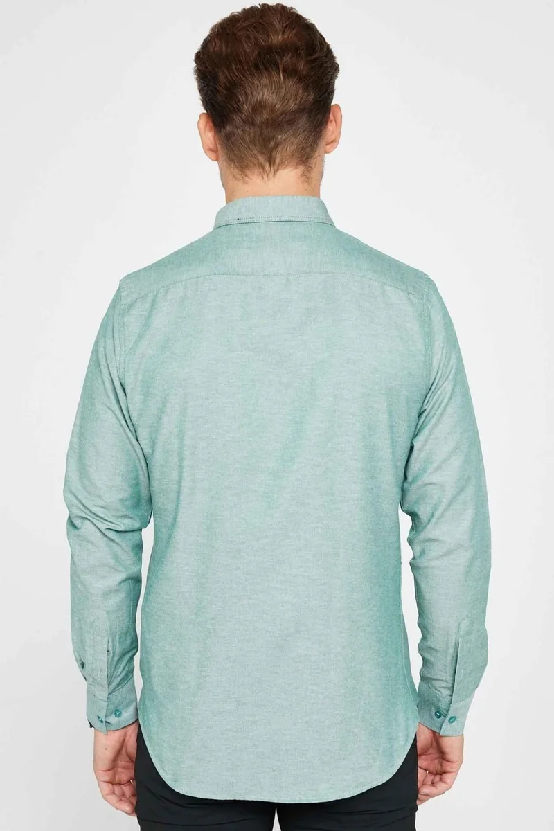 Tudors Slim Fit Long Sleeve Slim Fit Button Collar Cotton Plain Oxford Green Men's Shirt