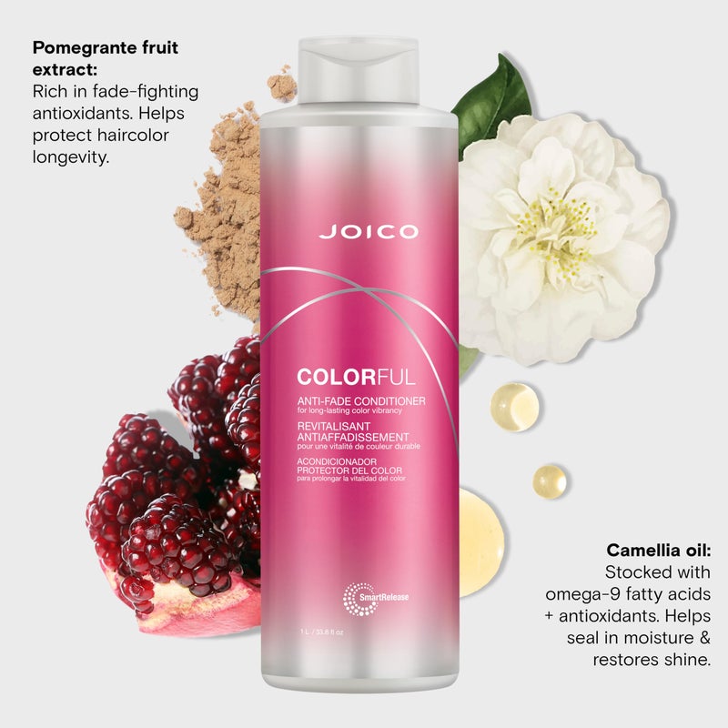 JOICO Colorful Anti-Fade Conditioner | For Color-Treated Hair | Preserve Hair Color & Vibrancy | Boost Shine & Reduce Breakage | Sulfate Free | With Camellia Oil & Pomegranate Extract | 33.8 Fl Oz - Image 3