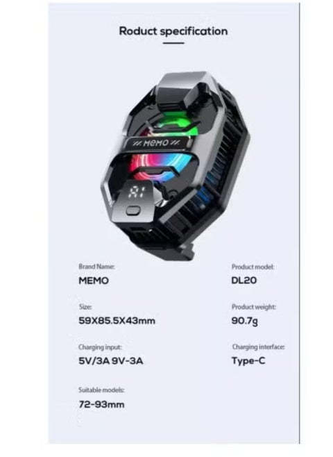 DL20 Gaming Phone Cooler with Digital Temperature Display – Advanced Semiconductor Radiator for Rapid Heat Dissipation – Ultra-Quiet Mobile Cooling Fan for Android & iOS – Prevents Overheating & Boosts Performance During Gaming, Streaming & Long Sessions
