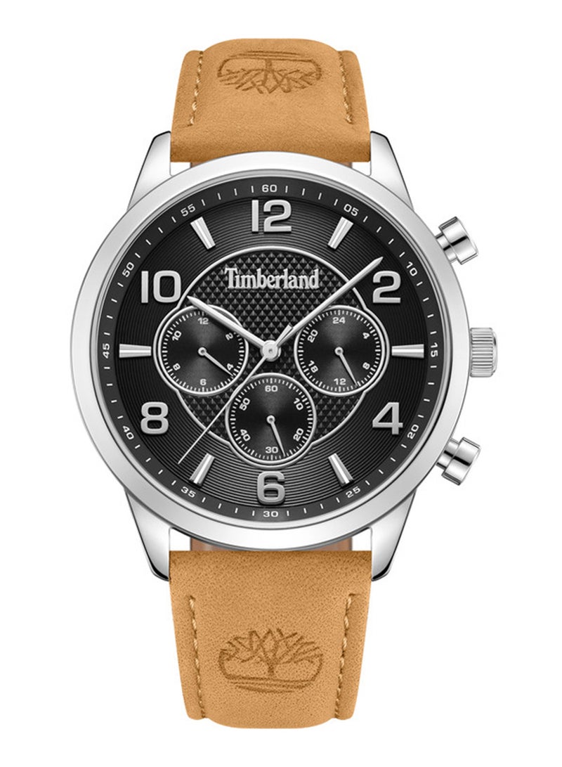 Timberland Men Managate Black Dial Leather Strap Multifunction Watch for Men, 44mm - Image 1