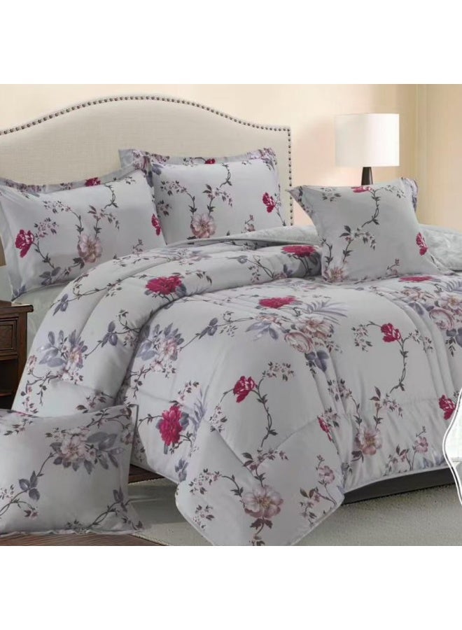 بلو سكاي مفرش سرير نفرين فندقي فاخر – طقم لحاف بحشوة 6 قطع – طقم مفارش يتكون من مفرش  بحشوة وشرشف مطاطي و 2 كيس مخدة و 2 كيس وسادة مربعة – طقم نوم ناعم ومريح - مقاس المفرش 260X240 سم - Image 4