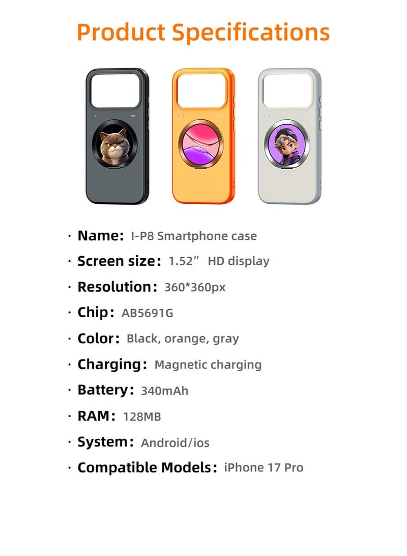 غطاء ذكي مغناطيسي بشاشة دائرية لهاتف iPhone 17 Pro، متوافق مع MagSafe، حامل حلقي دوار 360 درجة، حماية كاملة ضد الصدمات والخدوش، يدعم الشحن اللاسلكي، ثلاثة ألوان للاختيار، مناسب للعمل والسفر والبث المباشر - Image 2