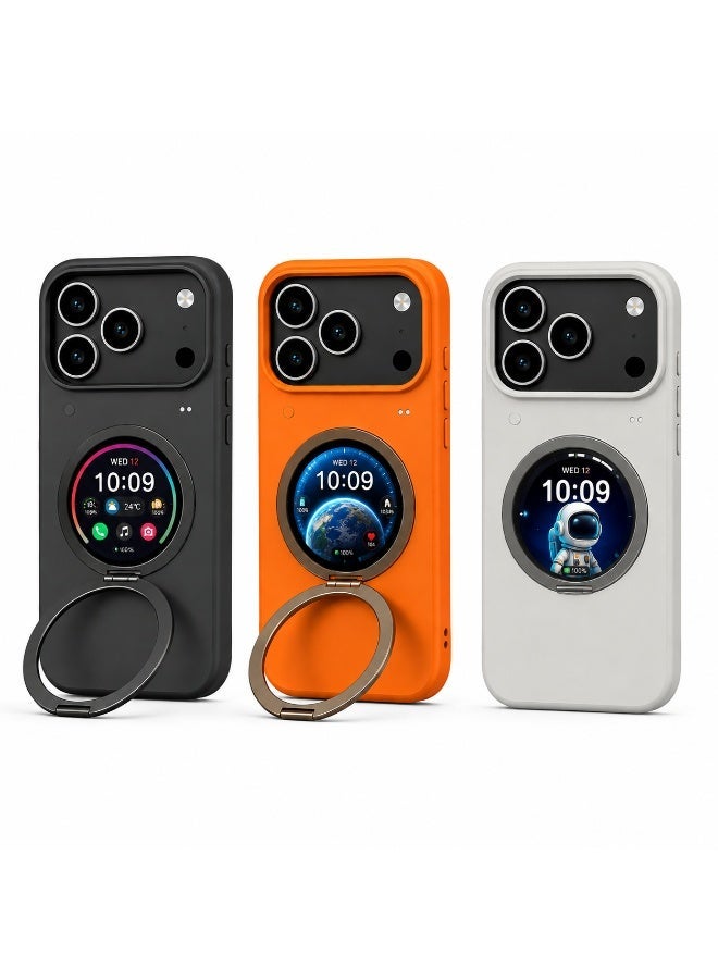 غطاء ذكي مغناطيسي بشاشة دائرية لهاتف iPhone 17 Pro، متوافق مع MagSafe، حامل حلقي دوار 360 درجة، حماية كاملة ضد الصدمات والخدوش، يدعم الشحن اللاسلكي، ثلاثة ألوان للاختيار، مناسب للعمل والسفر والبث المباشر - Image 1