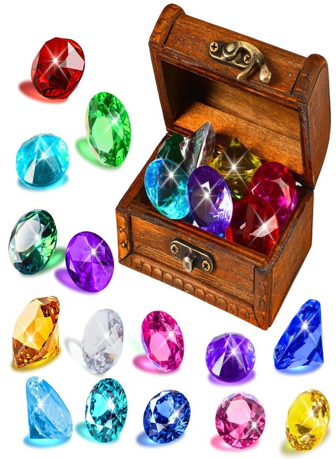 MARFOREVER 15 Pcs Diving Gem Pool Toy Colorful Diamond Set with Treasure Chest Pirate Box Underwater Gem Diving Dive Throw Toy Set Summer Water Swimming Training Gift Toy Games - Image 1