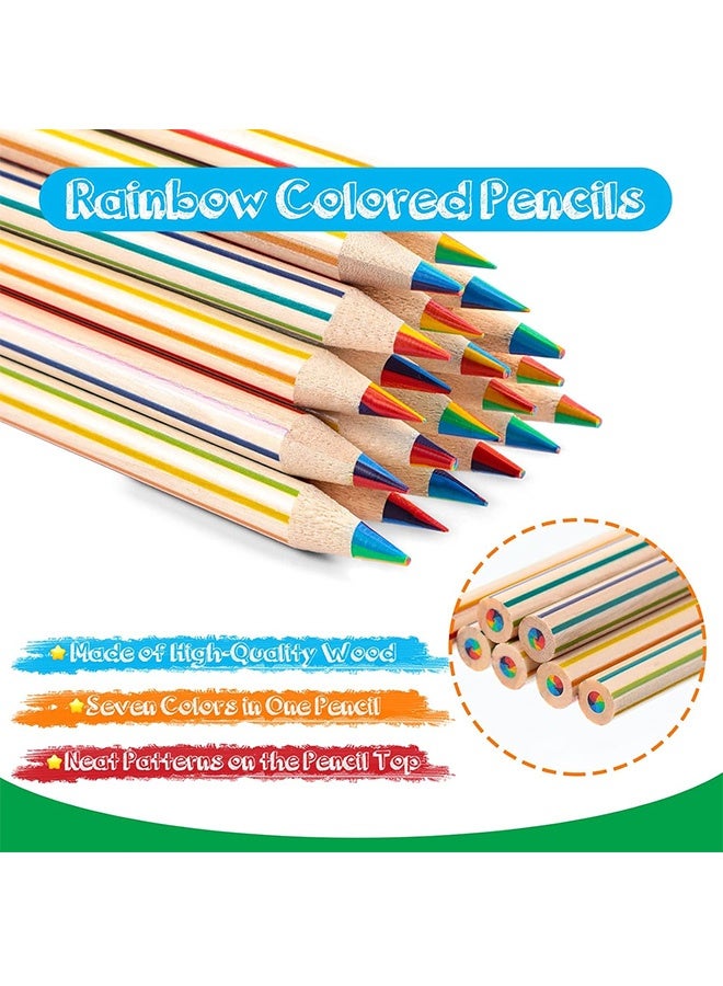 GD 20 PCS Rainbow Pencils, 7 in 1 Rainbow Colored Pencils for Kids, Fun  7 Color in 1 Wooden Rainbow Pencils for Art Drawing Color Pencils - Image 4
