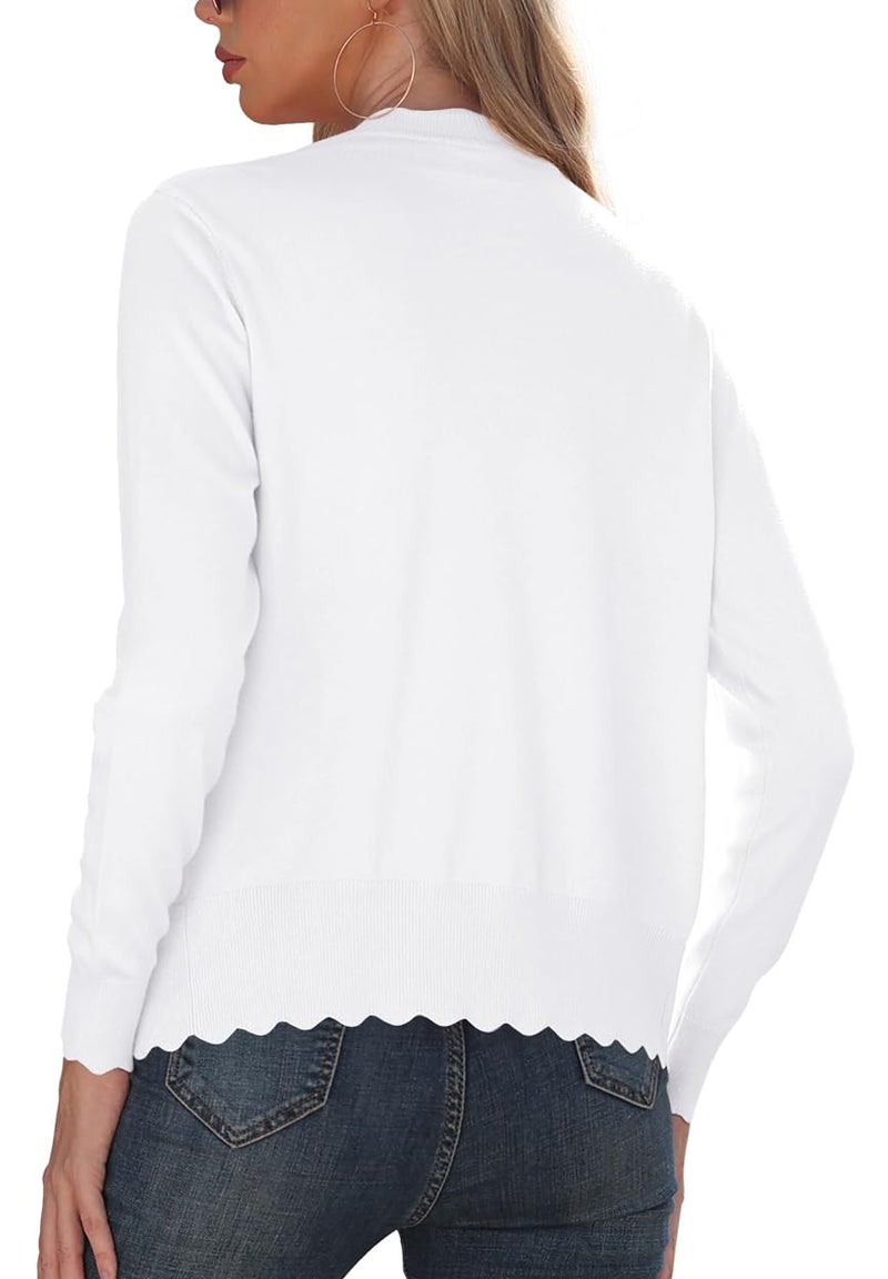 GRECERELLE Women's Long Sleeve Button Down Cardigan V-Neck Fall Shrug Sweaters(White, Small) - Image 4
