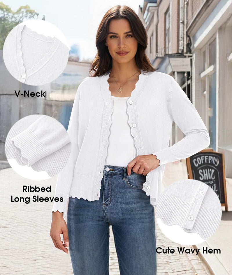 GRECERELLE Women's Long Sleeve Button Down Cardigan V-Neck Fall Shrug Sweaters(White, Small) - Image 5