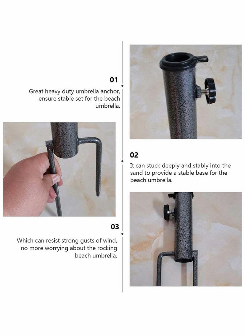Excefore - Beach Umbrella Sand Anchor, Steel Anchor Beach Umbrella Heavy Duty Metal Ground Grass Auger Holder Stands for Outdoor Summer Beach Garden Lawn Yard for Use in Flag, Umbrella, Fishing Rod (Black) - Image 1