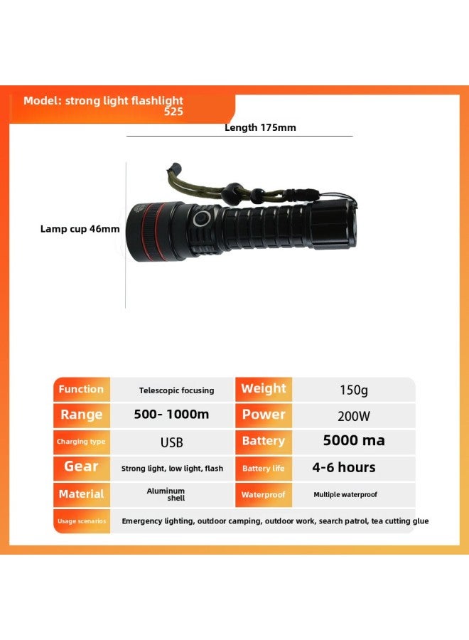 Strong Light Flashlight Aluminum Alloy Led Rechargeable Mini Flashlight Waterproof Multifunctional Outdoor Hiking Lighting-Product Specifications:S-7680 Model With Measuring Light  - Image 4