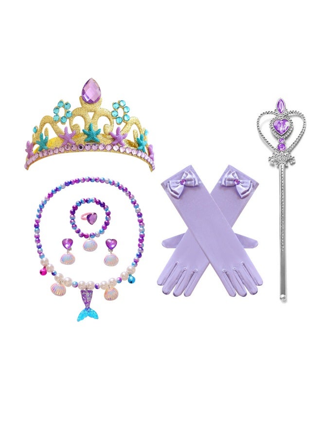 Princess Love Necklace Set for Girls, Princess Jewelry, Children's Heart with Diamond Crown Magic Wand Mermaid Jewelry Set