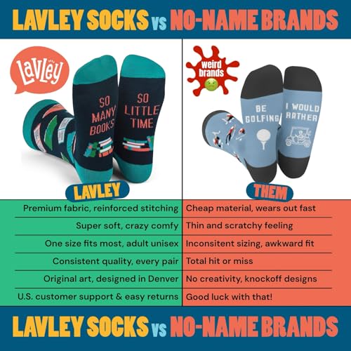 Lavley Book and Reading Socks for Adults - Funny Gifts for Reader - Unisex for Men and Women, One Size (US, Alpha, One Size, Regular, Regular, So Many Books So Little Time) - Image 2