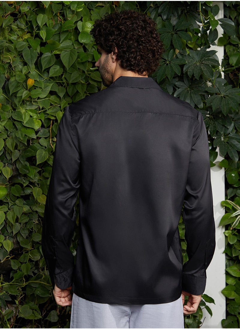 Campus Sutra Men's Onyx Black Solid Cuban Shirt  - Image 5