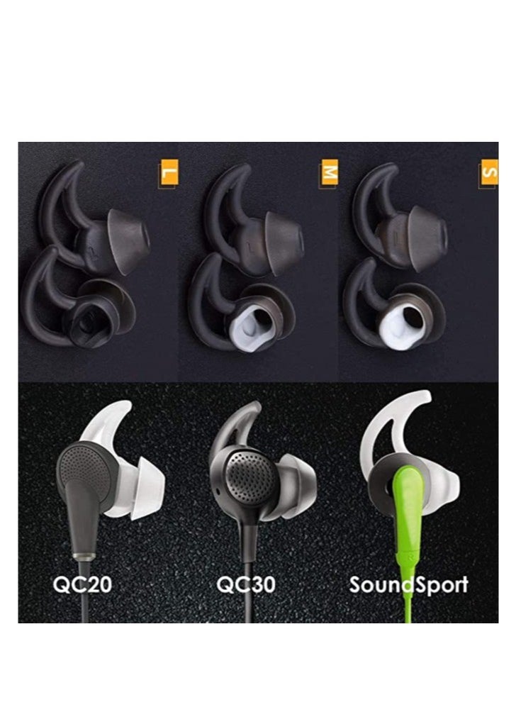 KASTWAVE Replacement Noise Cancelling Silicone Earbuds, Double Flange Earplug Tips 3 Pairs Size S M L for Bose QC30 Quiet Control 30 QC20 SIE2 IE3 Soundsport Wireless Earphones (Black)  - Image 4