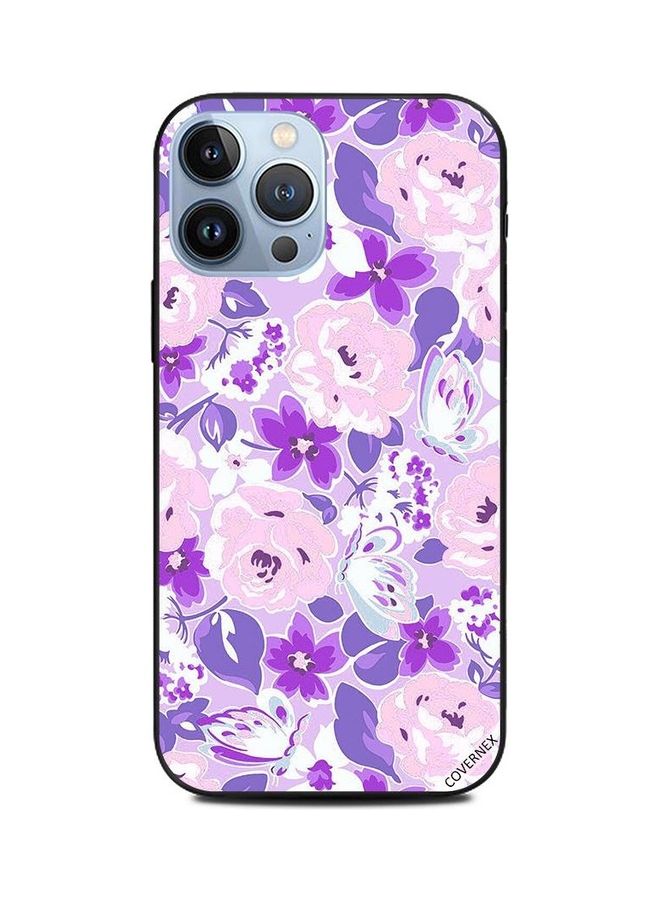 Apple iPhone 13 Pro Max Protective Case Cover Printed Featuring Purple & Pink Floral & Butterflies DESIGN_0548