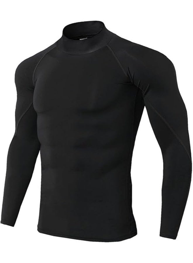 Men's Turtleneck Fitness Long Sleeves, Turtle Neck Compression Shirts for Men, Compression Long Sleeve Men - Image 1