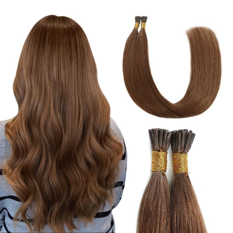 Sunya I Tip Hair Extensions Human Hair Chestnut Brown 50 Grams 50 StrandsPackage Pre Bonded Hair Extensions Human Hair Fusion 20 inches Remy Straight Stick Tip Real Human Hair Extensions 6